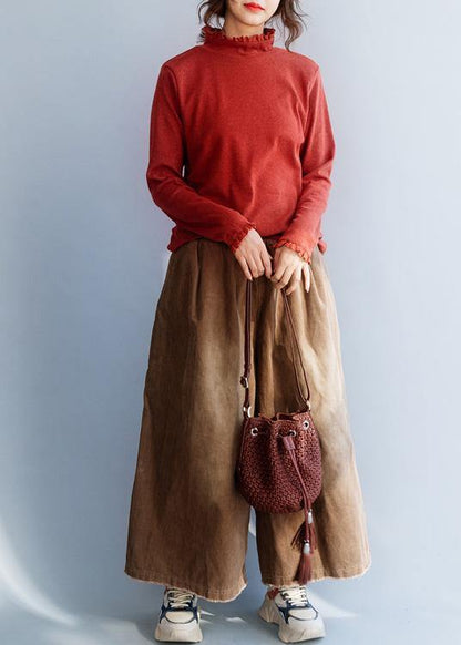 Comfy Red Sweater Tops Wild High Neck Knitwear