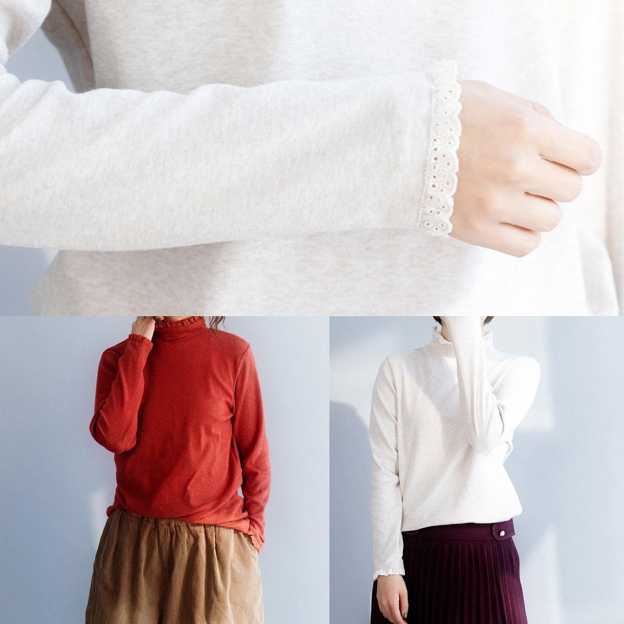 Comfy red sweater tops wild trendy plus size high neck knitwear