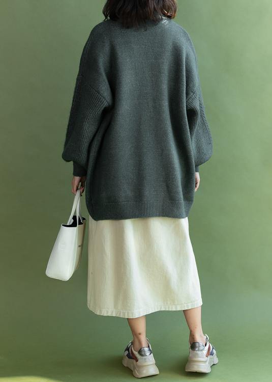 Comfy V Neck Knitwear Fall Army Green Pockets