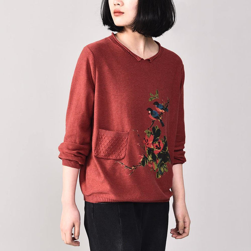 Comfy Yellow Knit Jacket Autumn Prints Knit Sweat Tops Pockets