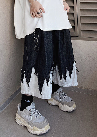 Cool Black Original Design Patchwork Denim Shorts Summer