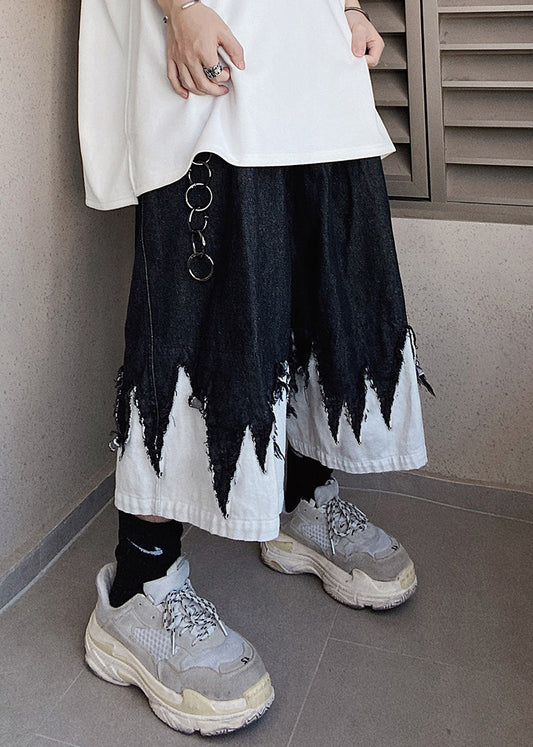 Cool Black Original Design Patchwork Denim Shorts Summer