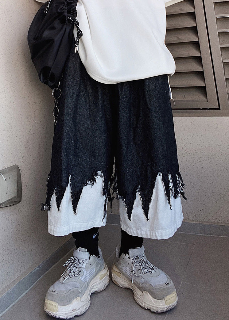 Cool Black Original Design Patchwork Denim Shorts Summer