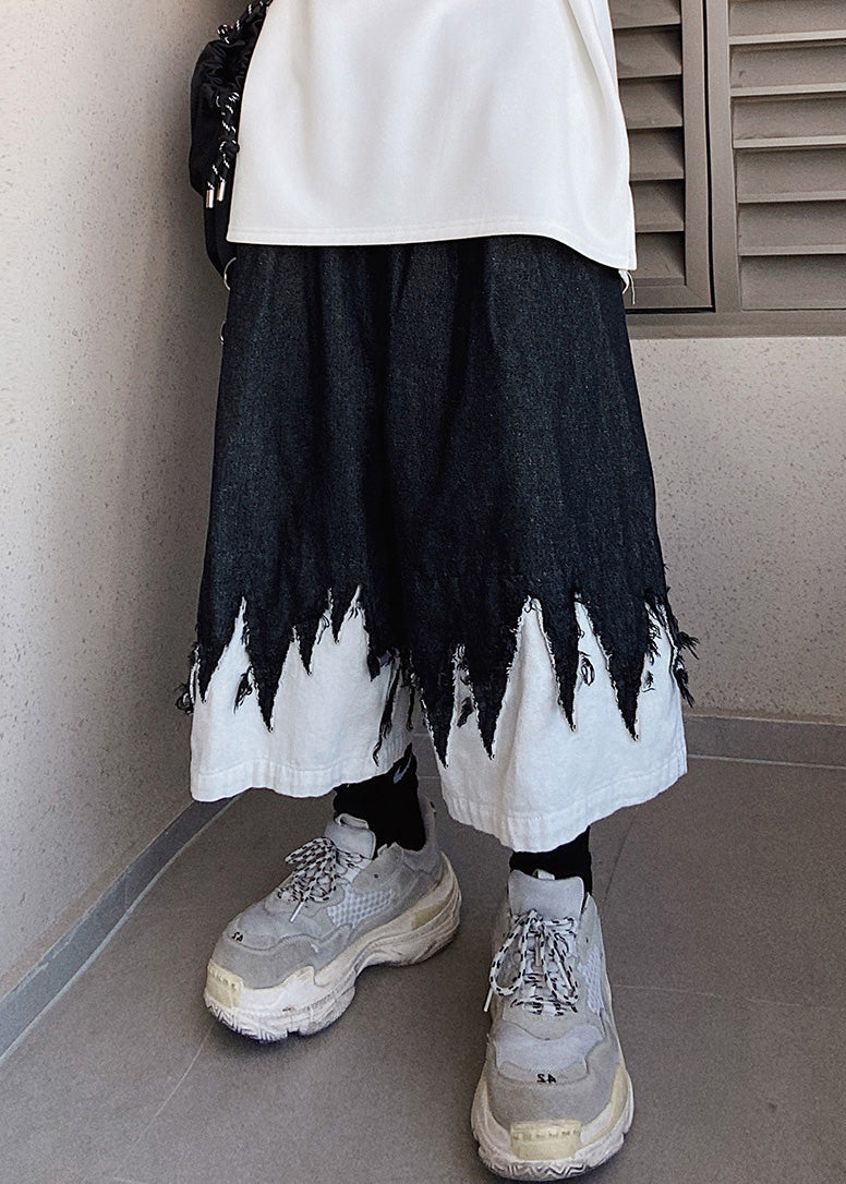 Cool Black Original Design Patchwork Denim Shorts Summer