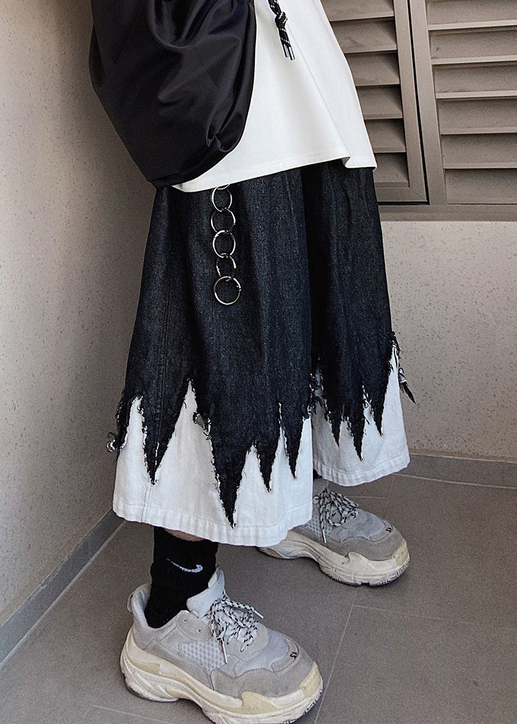 Cool Black Original Design Patchwork Denim Shorts Summer