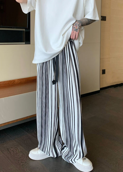 Cool Black Oversized Striped Cotton Pants Apparel Spring