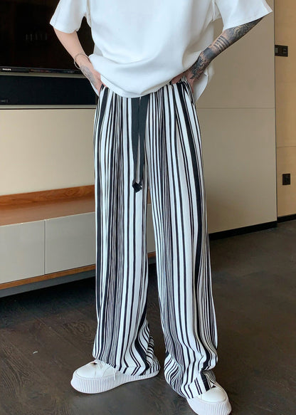 Cool Black Oversized Striped Cotton Pants Apparel Spring