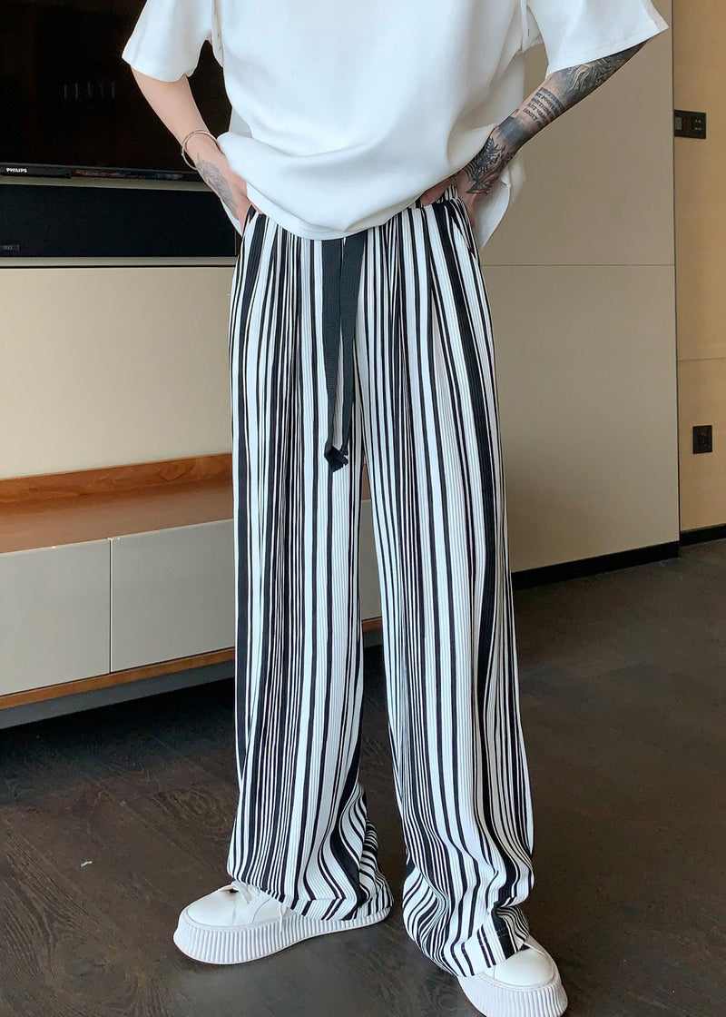 Cool Black Oversized Striped Cotton Pants Apparel Spring