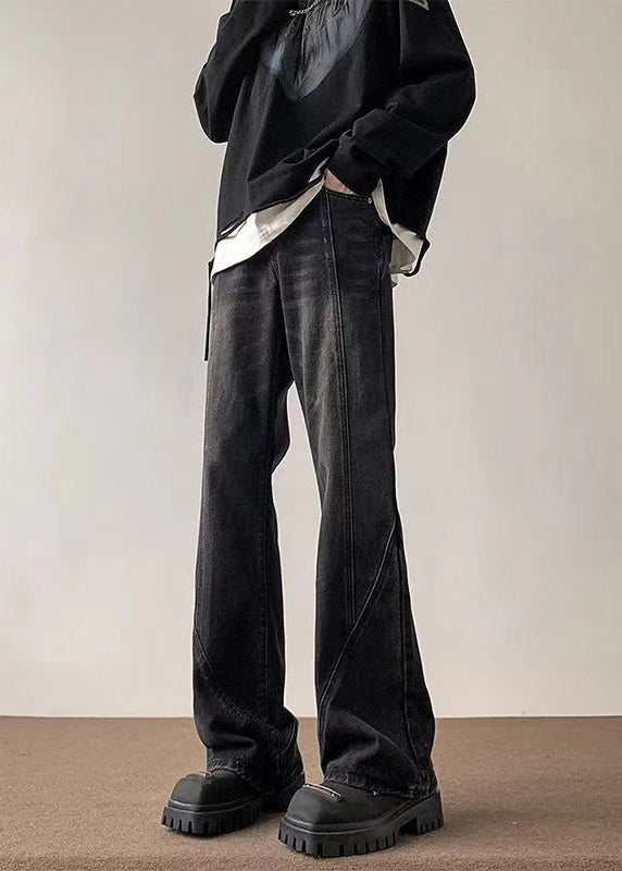 Cool Black Pockets Patchwork Slim Fit Denim Pants Fall