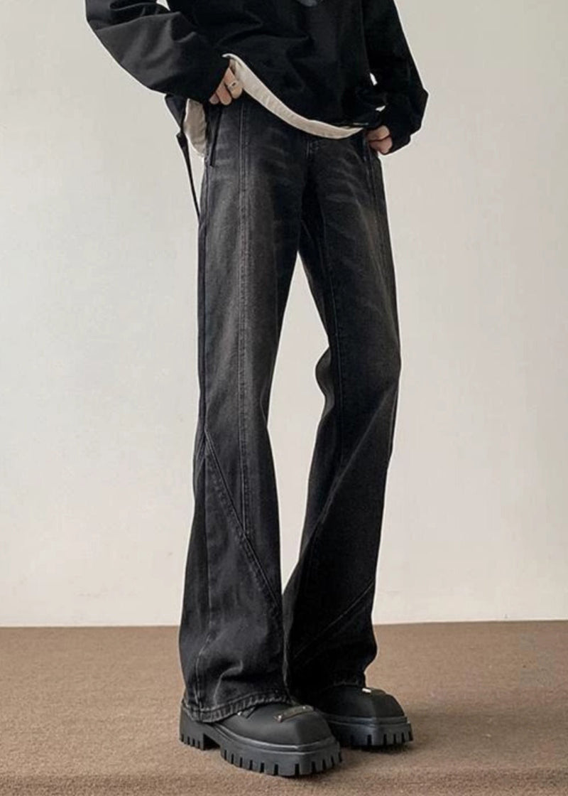 Cool Black Pockets Patchwork Slim Fit Denim Pants Fall