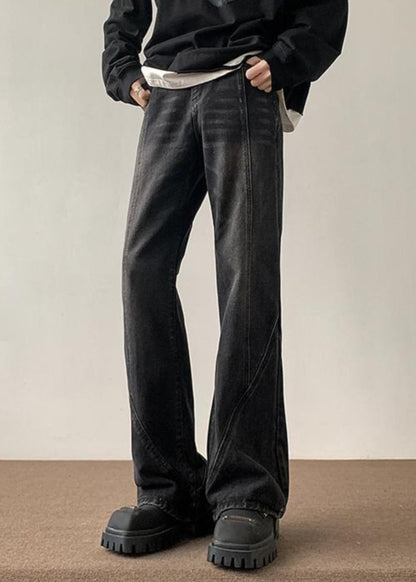 Cool Black Pockets Patchwork Slim Fit Denim Pants Fall