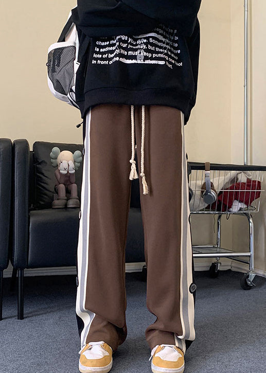 Cool Black Striped Drawstring Patchwork Cotton Pants Spring