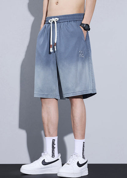 Cool Blue Gradient Color Pockets Denim Shorts Summer