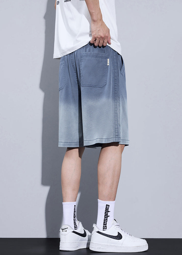 Cool Blue Gradient Color Pockets Denim Shorts Summer