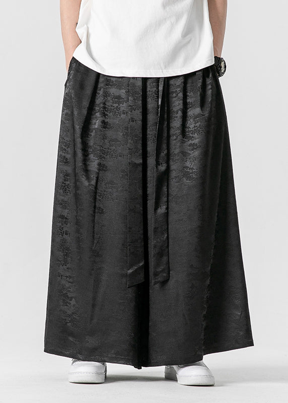 Cool Brown Pockets Print Ice Silk Wide Leg Pants Summer