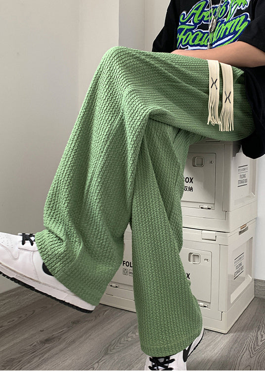 Cool Grass Green Oversized Wrinkled Cotton Pants Apparel Spring
