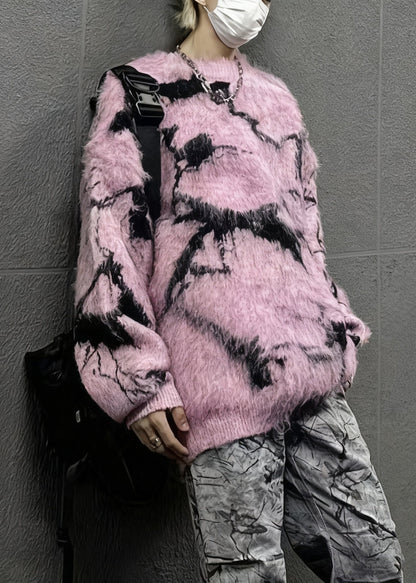 Cool Grey O Neck Original Design Mink Hair Knitted Sweater Winter