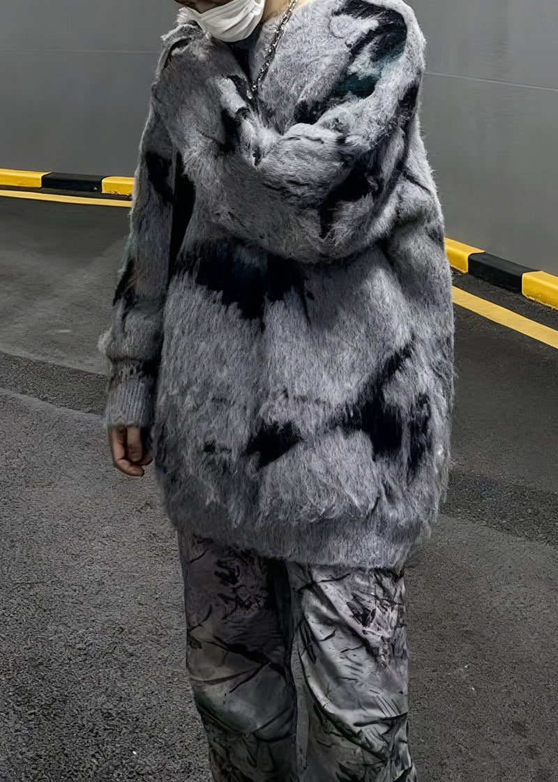Cool Grey O Neck Original Design Mink Hair Knitted Sweater Winter