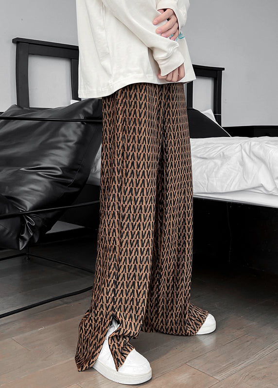 Cool Khaki Pockets Graphic Side Open Ice Silk Pants Summer