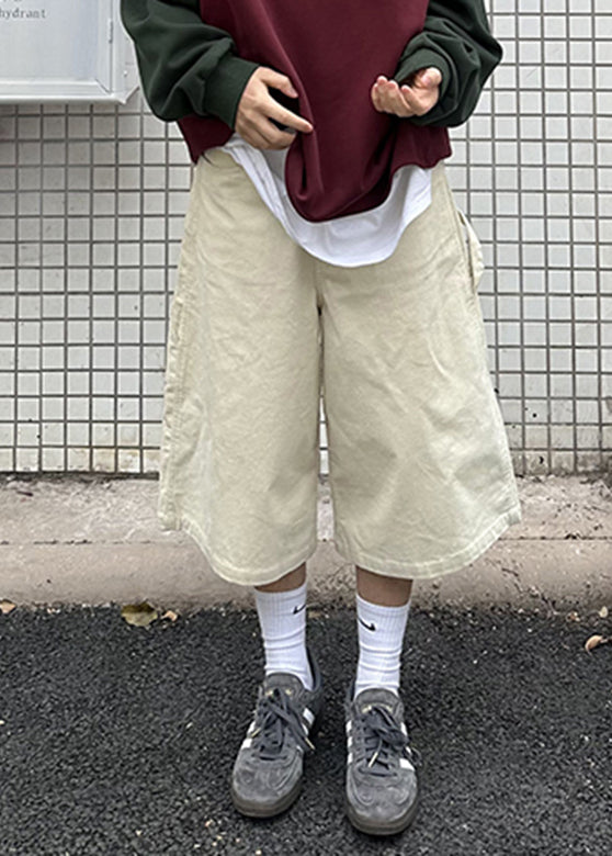 Cool Khaki Pockets Patchwork High Waist Crop Pants