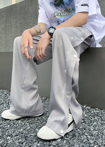 Cool Light Grey Pockets Side Open Cotton Pants Clothing Summer