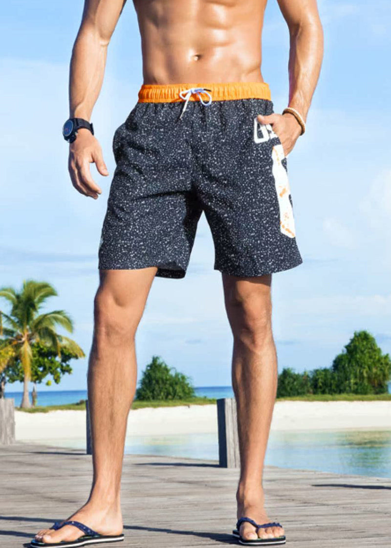 Cool Navy Print Pockets Lace Up Cotton Shorts Summer