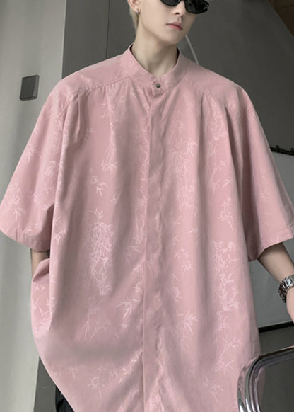 Cool Pink Button Print Ice Silk Shirts Half Sleeve