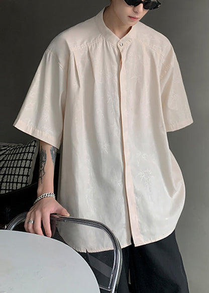 Cool Pink Button Print Ice Silk Shirts Half Sleeve