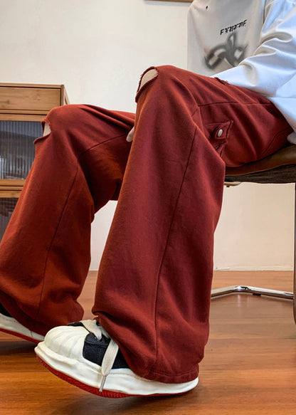 Cool Red Oversized Hollow Out Ripped Pants Long Spring