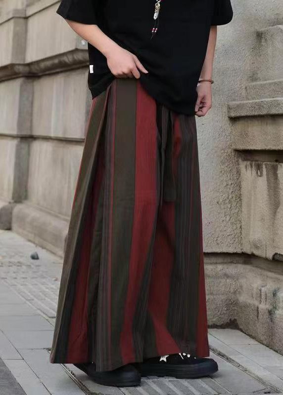 Cool Red Pockets Striped Linen Wide Leg Pants Summer