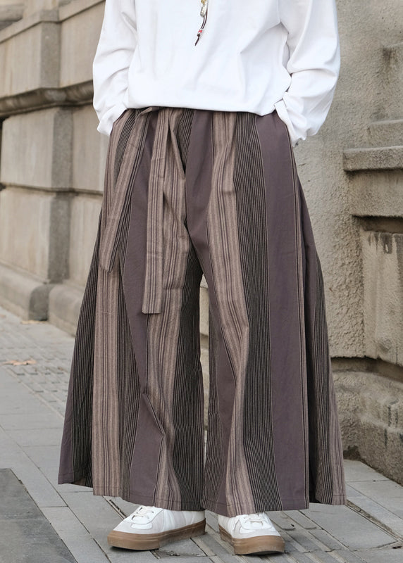 Cool Red Pockets Striped Linen Wide Leg Pants Summer