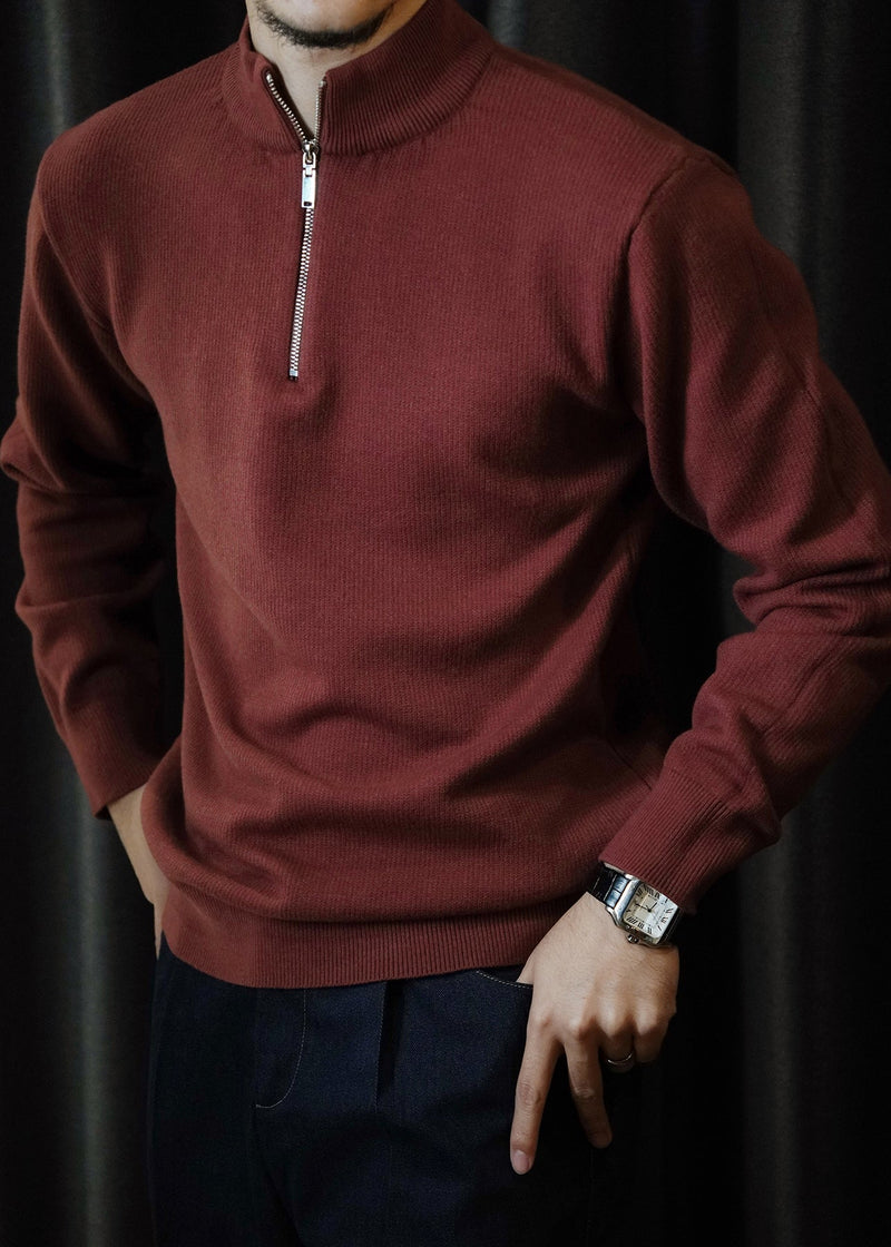 Cool Red Stand Collar Zip Up Knit Sweater Tops Winter