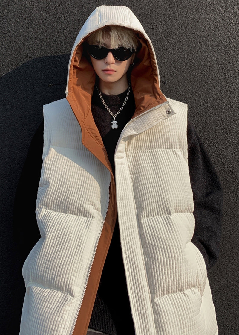 Cool White Hooded Fine Cotton Filled Vests Winter