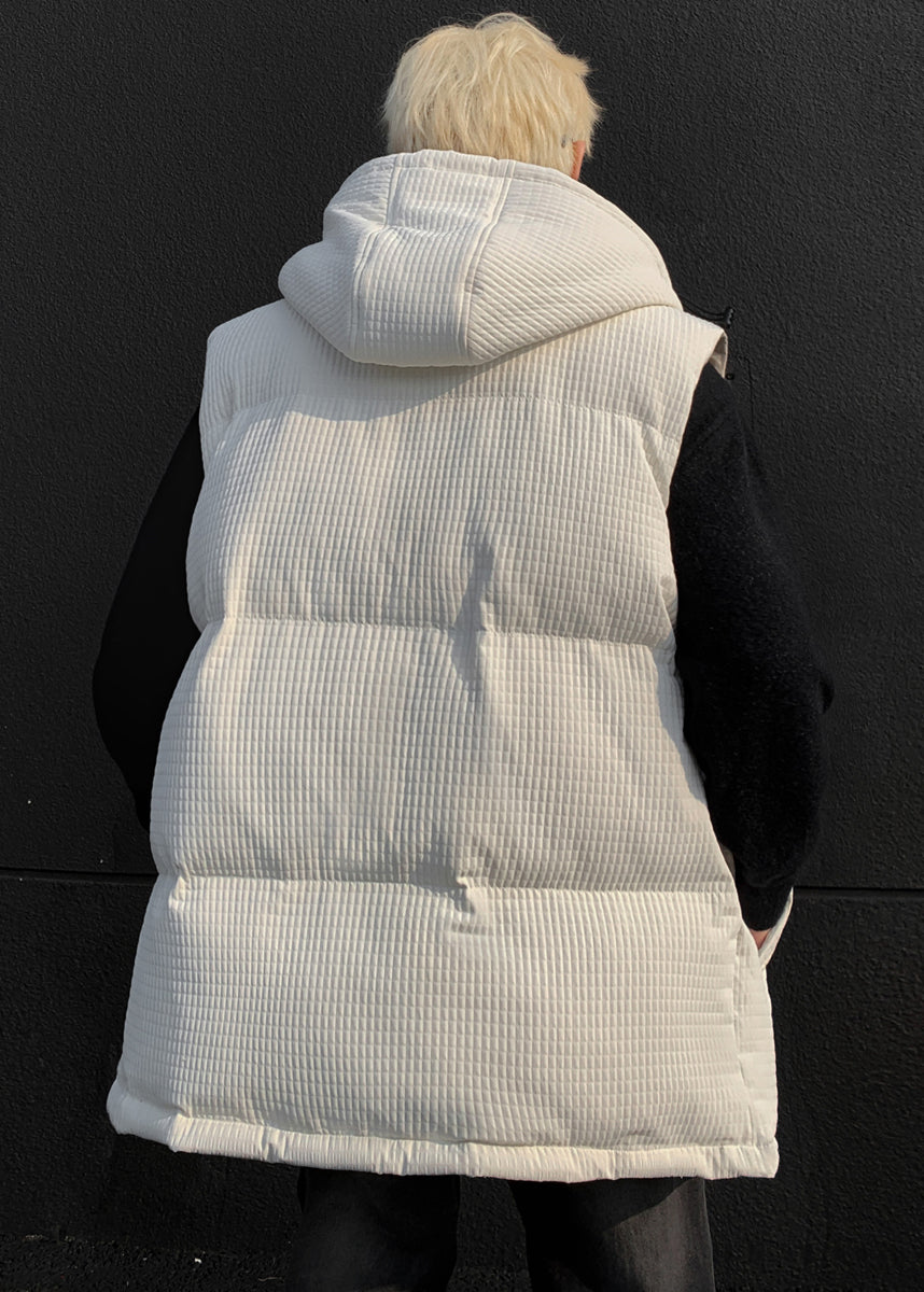 Cool White Hooded Fine Cotton Filled Vests Winter
