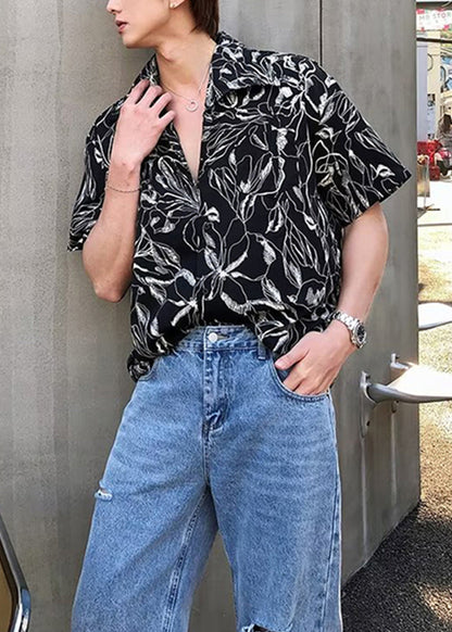 Cool White Peter Pan Collar Print Hawaiian Shirts Summer