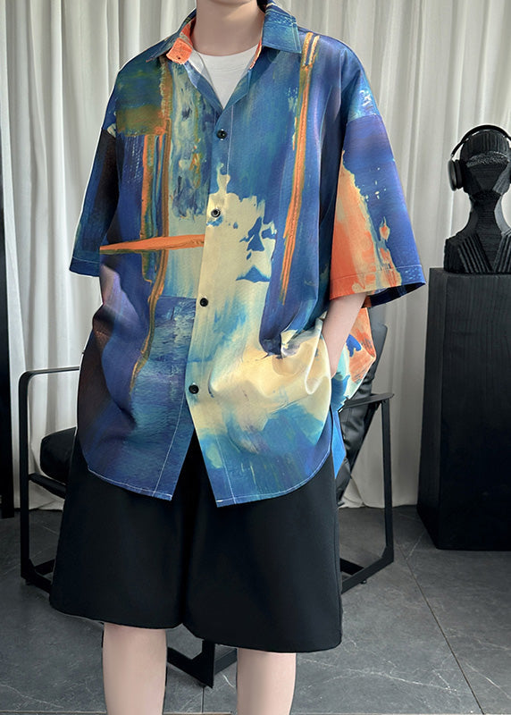 Cool White Peter Pan Collar Tie Dye Ice Silk Shirt Summer