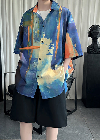 Cool White Peter Pan Collar Tie Dye Ice Silk Shirt Summer