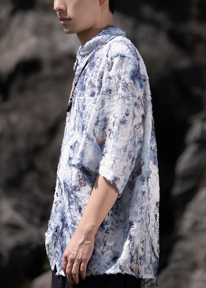 Cool Yellow Peter Pan Collar Print Cotton Shirts Summer