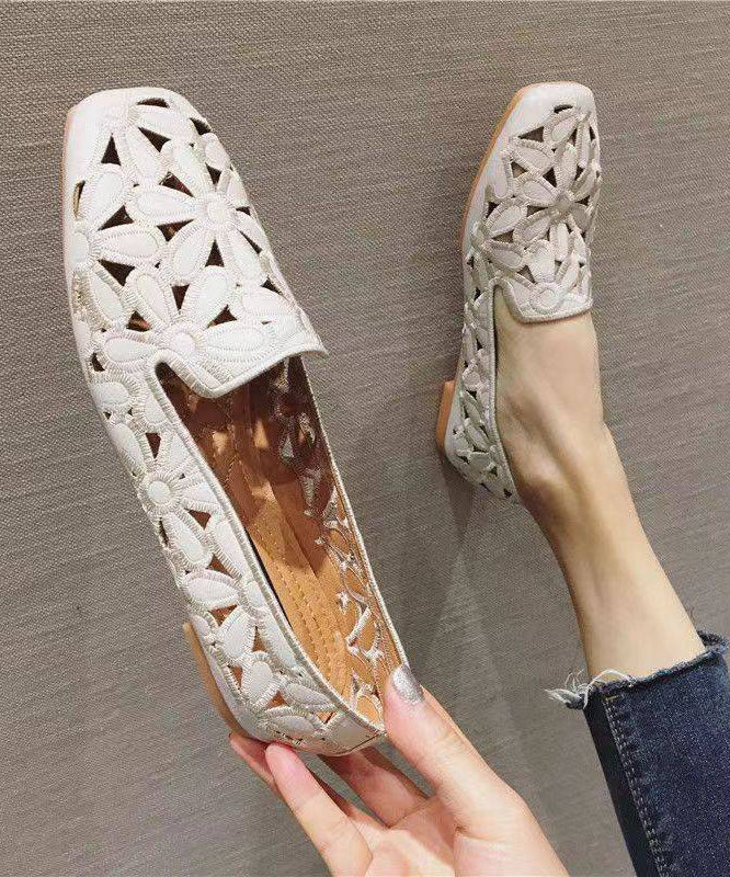 Cotton Fabric Hollow Out Embroidery Splicing Yellow Loafers for