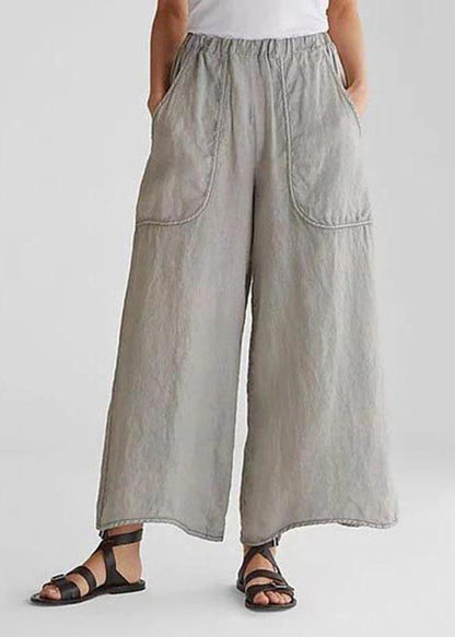 Cotton Linen Red Geometry Loose Wide Leg Pants