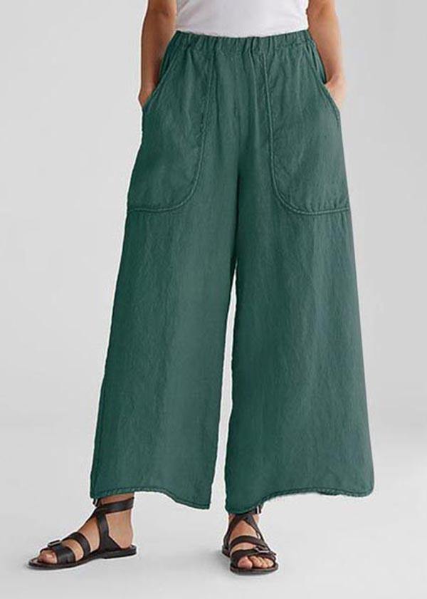 Tea Green-dandelion Cotton Linen Loose Wide Leg Pants