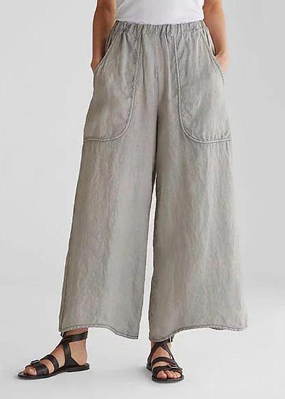 Cotton Linen Red Geometry Loose Wide Leg Pants