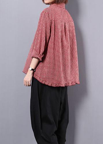 Cotton and Linen Red Plaid Shirt Suit Female Long-sleeved New Large Size Loose Harem Pants Two-piece Suit