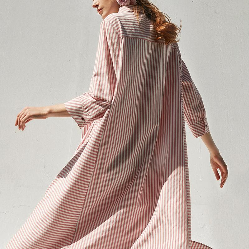 Cotton Blended Clothes Polo Collar Pink Shirt Dress