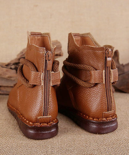 Cowhide Leather Brown Boots Warm Splicing