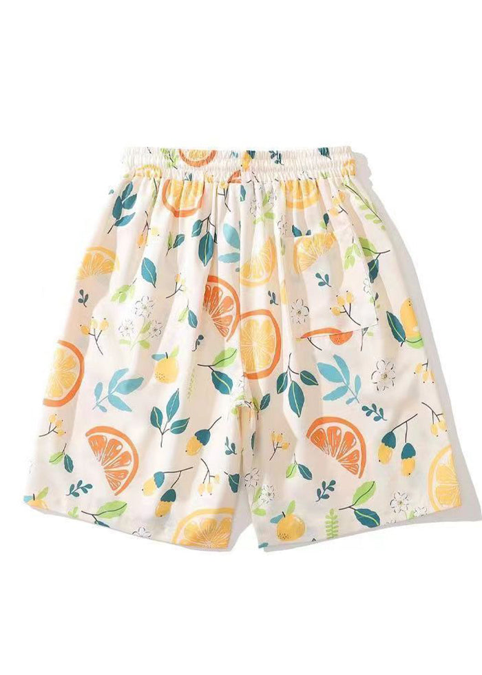 Cozy Apricot Print Pockets Cotton Summer Shorts