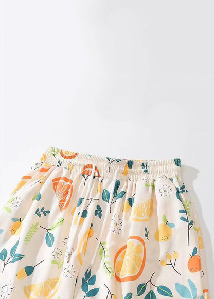 Cozy Apricot Print Pockets Cotton Summer Shorts