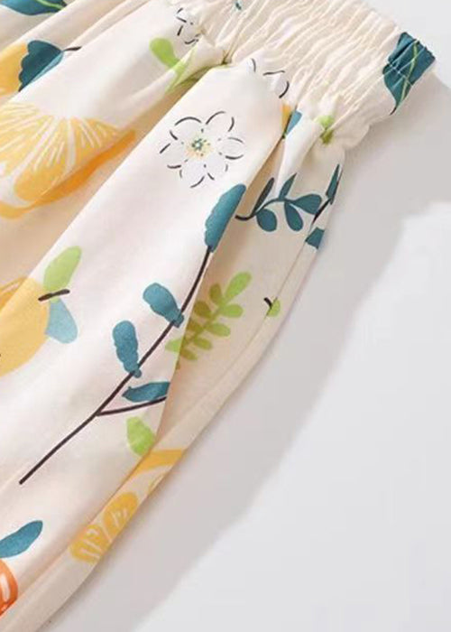 Cozy Apricot Print Pockets Cotton Summer Shorts