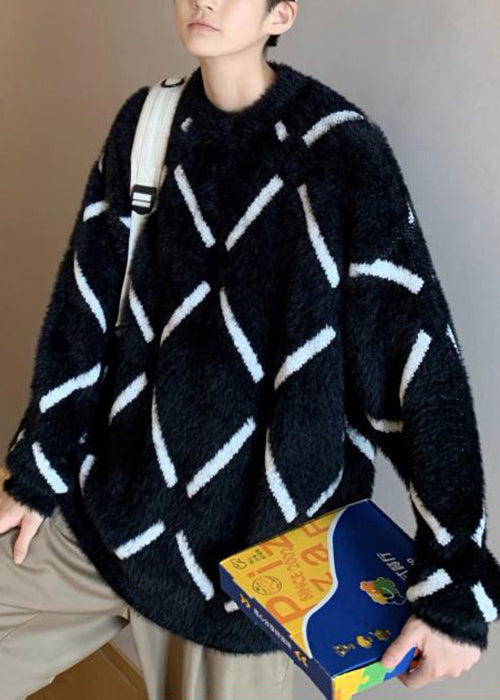 Cozy Black Plaid Thick Ma Hai Mao Knit Sweater Spring