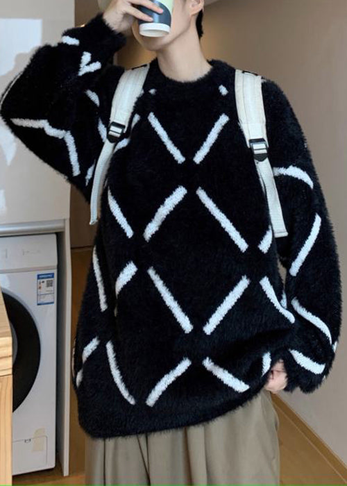 Cozy Black Plaid Thick Ma Hai Mao Knit Sweater Spring